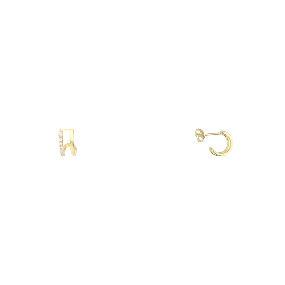 9ct Yellow Gold Plain and CZ Open Cuff Earrings - Image 3