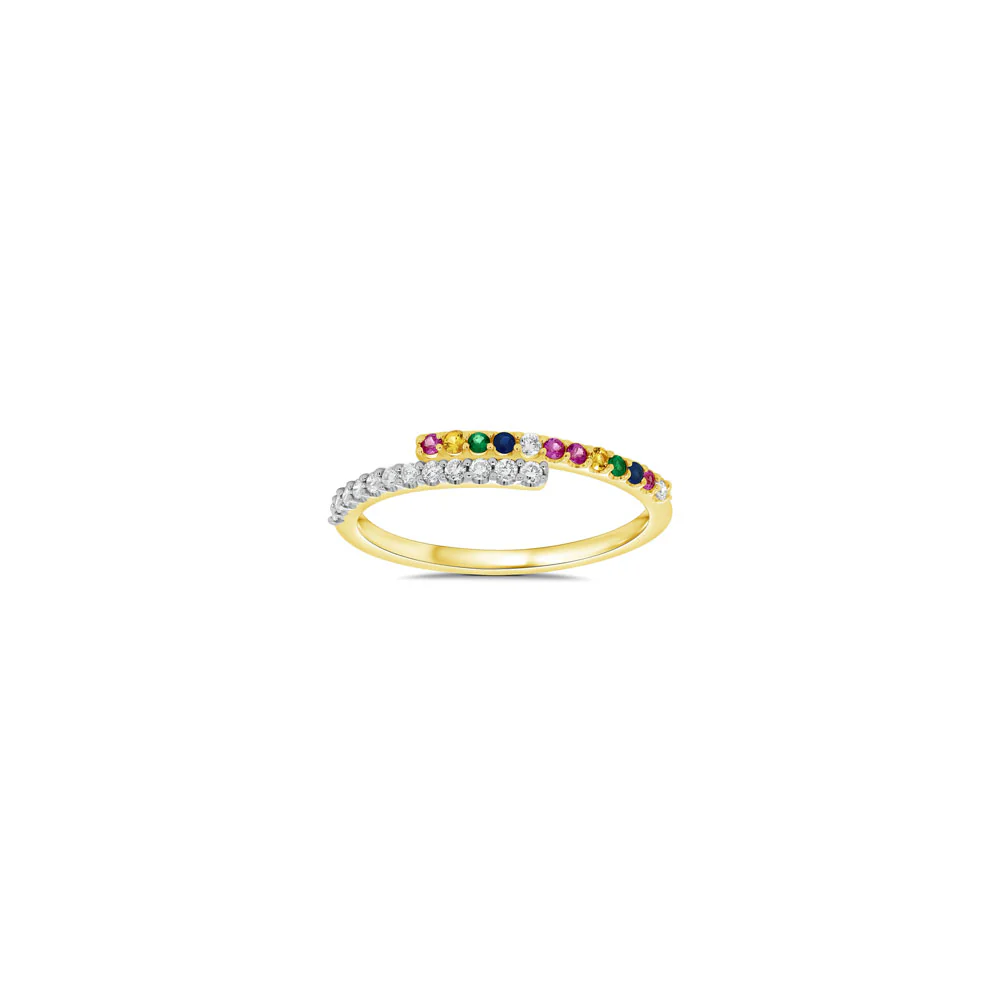 9ct Yellow Gold Rainbow Gemstones and Diamond Ring