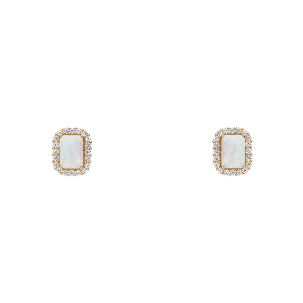 9ct Yellow Gold Rectangular Opal with CZ Halo Earrings