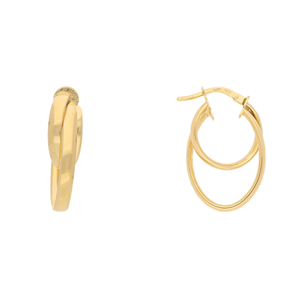 9ct Yellow Gold Round/Oval Illusion Hoop Earrings - Image 2