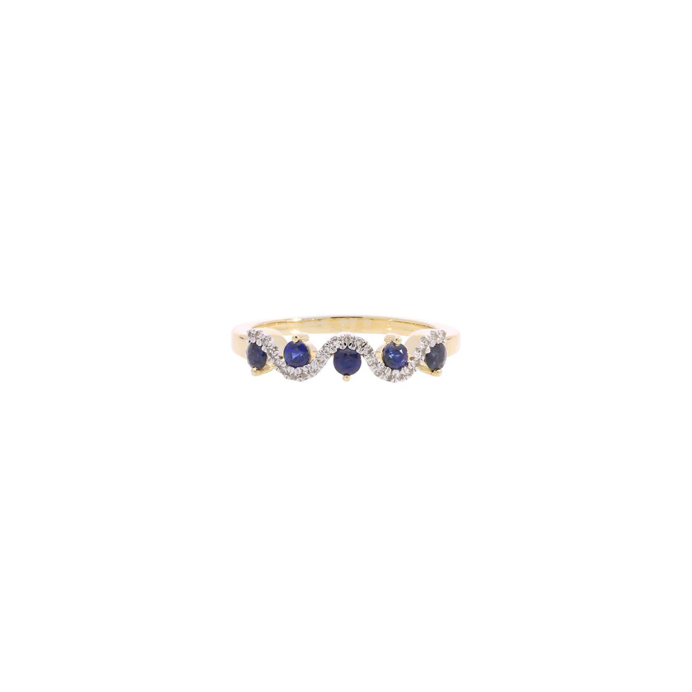 9ct Yellow Gold Sapphire and Diamonds Wave Ring
