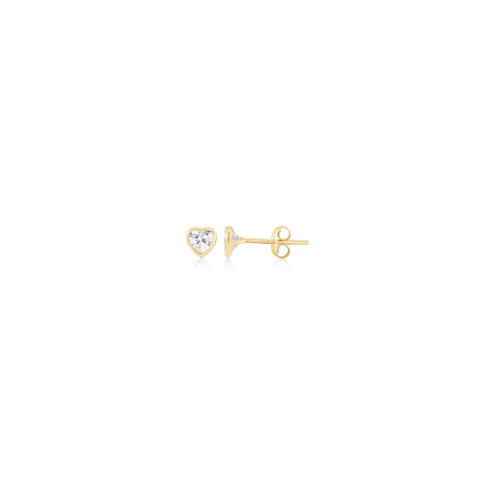 9ct Yellow Gold Small Heart Cubic Zirconia Stud Earrings