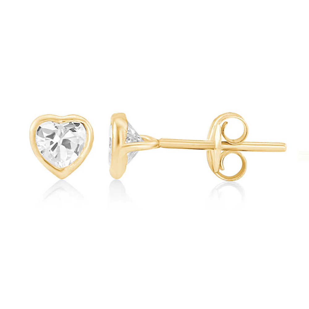 9ct Yellow Gold Small Heart Cubic Zirconia Stud Earrings - Image 2