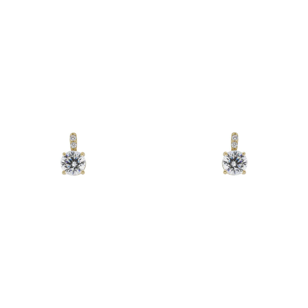 9ct Yellow Gold Solitaire CZ with CZ Pave Earrings