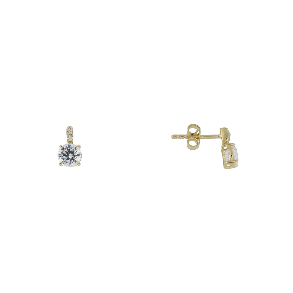 9ct Yellow Gold Solitaire CZ with CZ Pave Earrings - Image 2