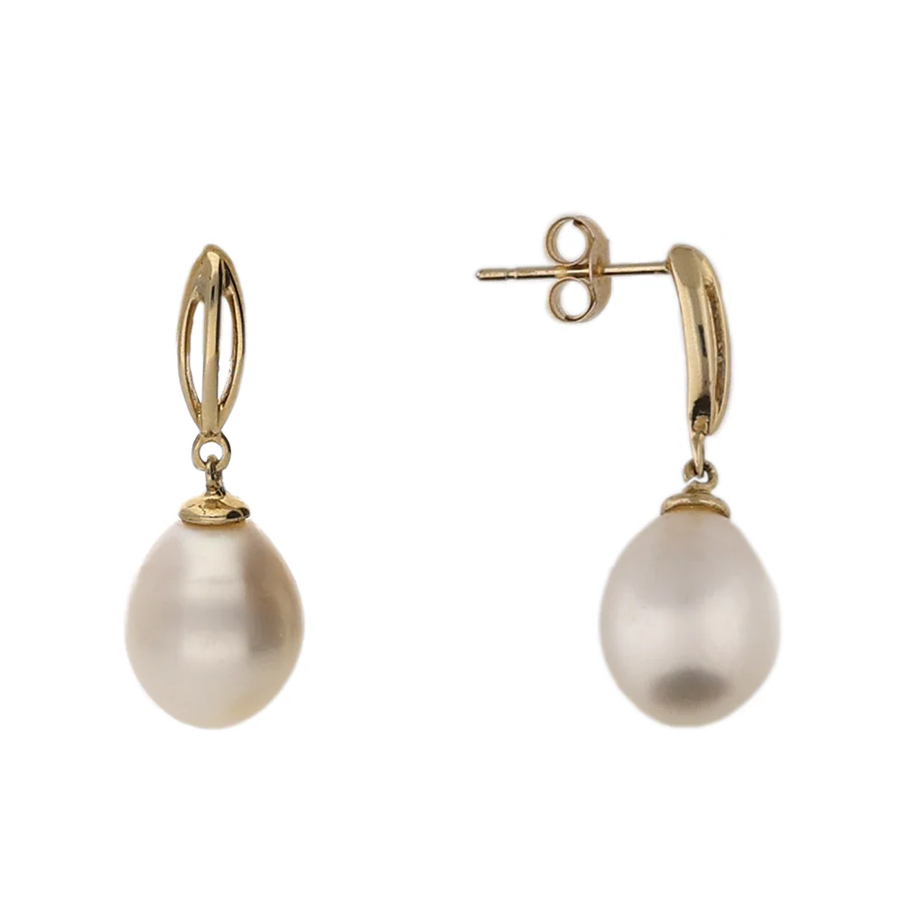 9ct Yellow Gold Triple Bar Pearl Drop Earrings - Image 2