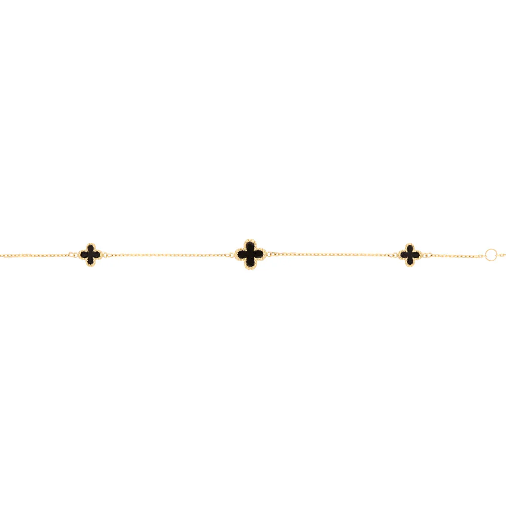 9ct Yellow Gold Triple Onyx Clover Bracelet