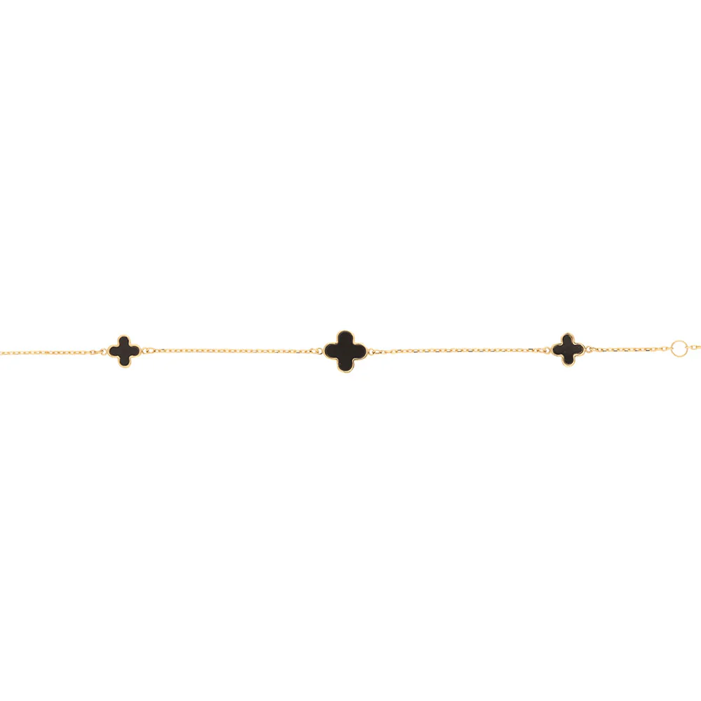 9ct Yellow Gold Triple Onyx Clover Bracelet - Image 3