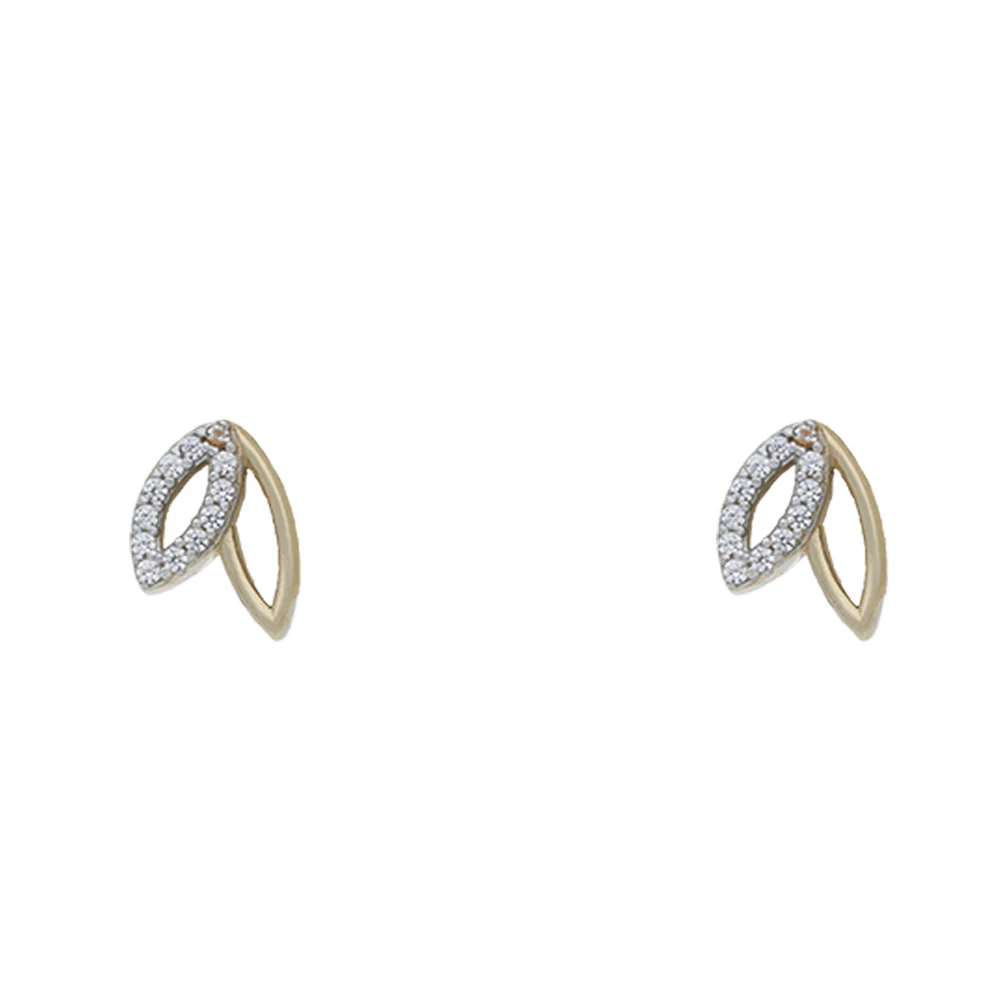 9ct Yellow Gold Twin-Leaf CZ Stud Earrings