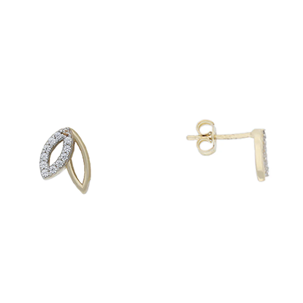 9ct Yellow Gold Twin-Leaf CZ Stud Earrings - Image 2