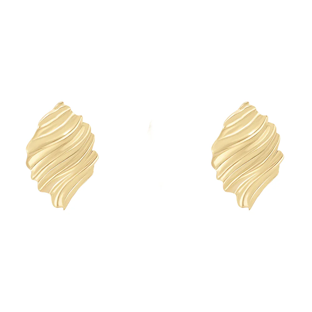 9ct Yellow Gold Wave Leaf Stud Earrings