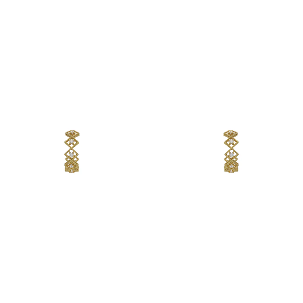 9ct Yellow Gold Zirconia Barocco Hoop Earrings
