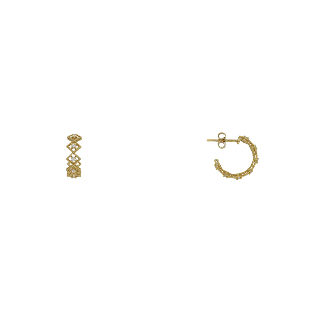 9ct Yellow Gold Zirconia Barocco Hoop Earrings - Image 3