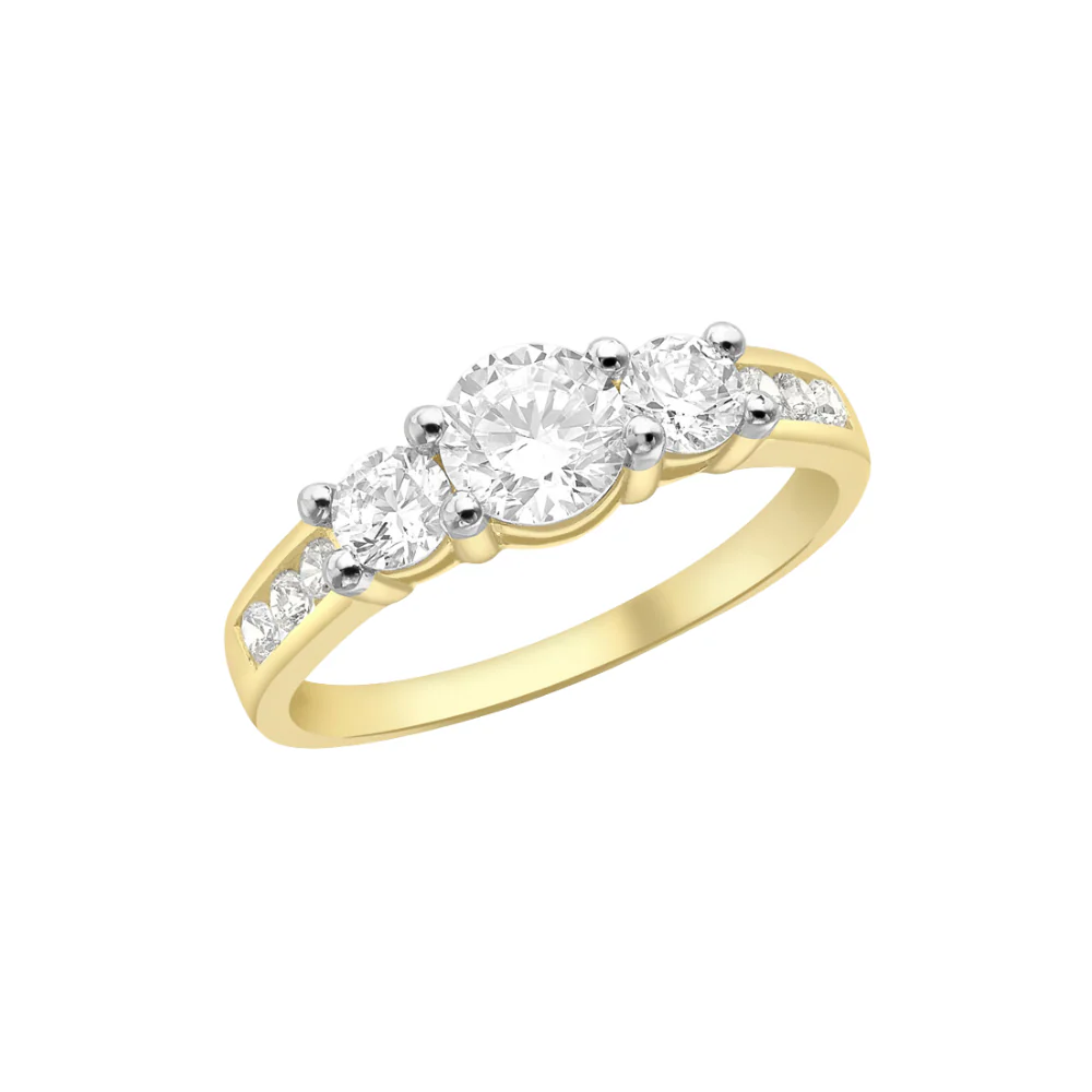 9ct Yellow Gold Zirconia Claw and Channel Set Ring