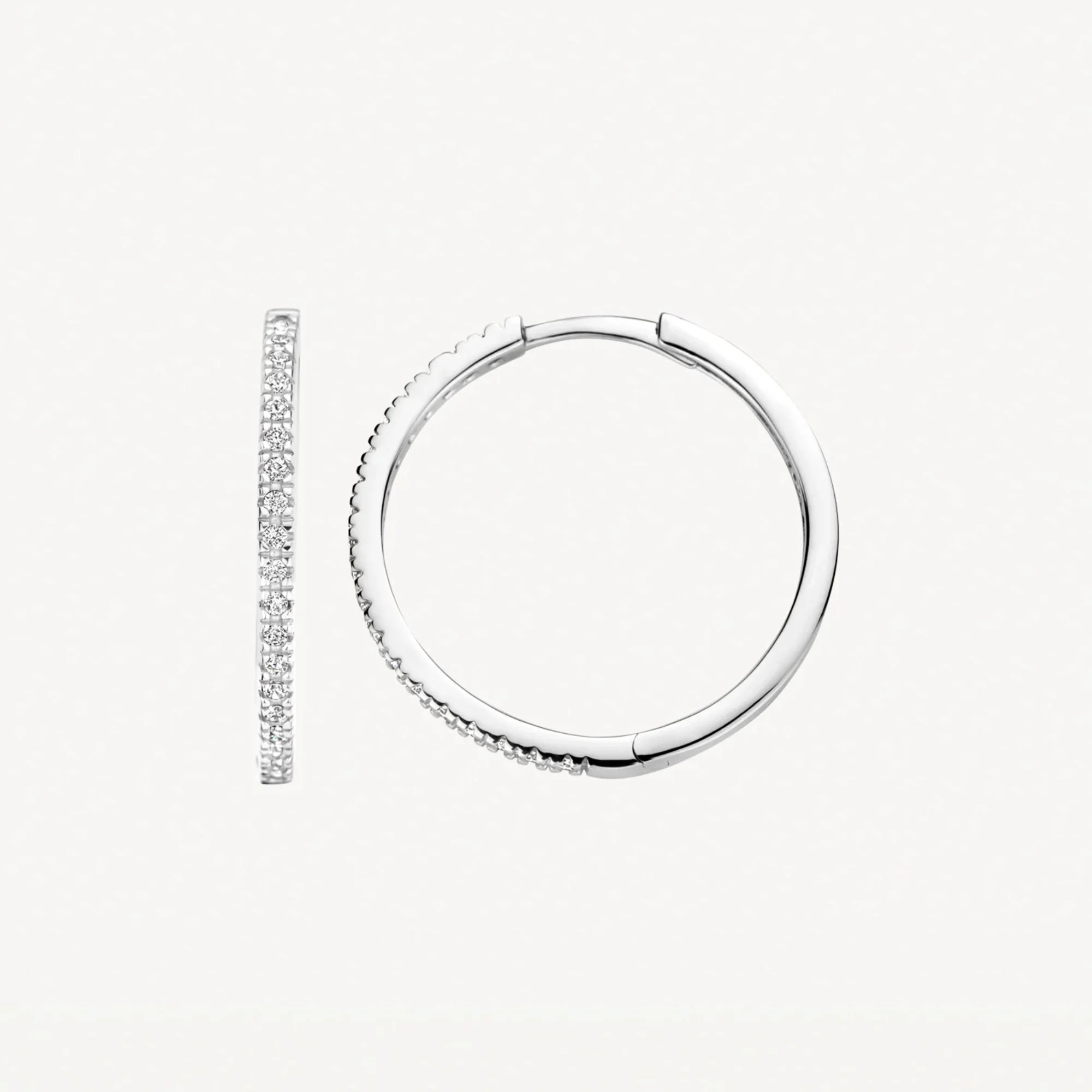 Blush 14ct White Gold Pave Zirconia Large Hoop Earrings - Image 3