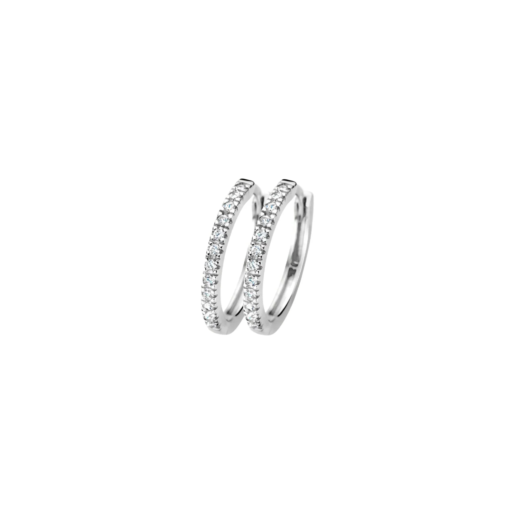 Blush 14ct White Gold Pave Zirconia Medium Hoop Earrings