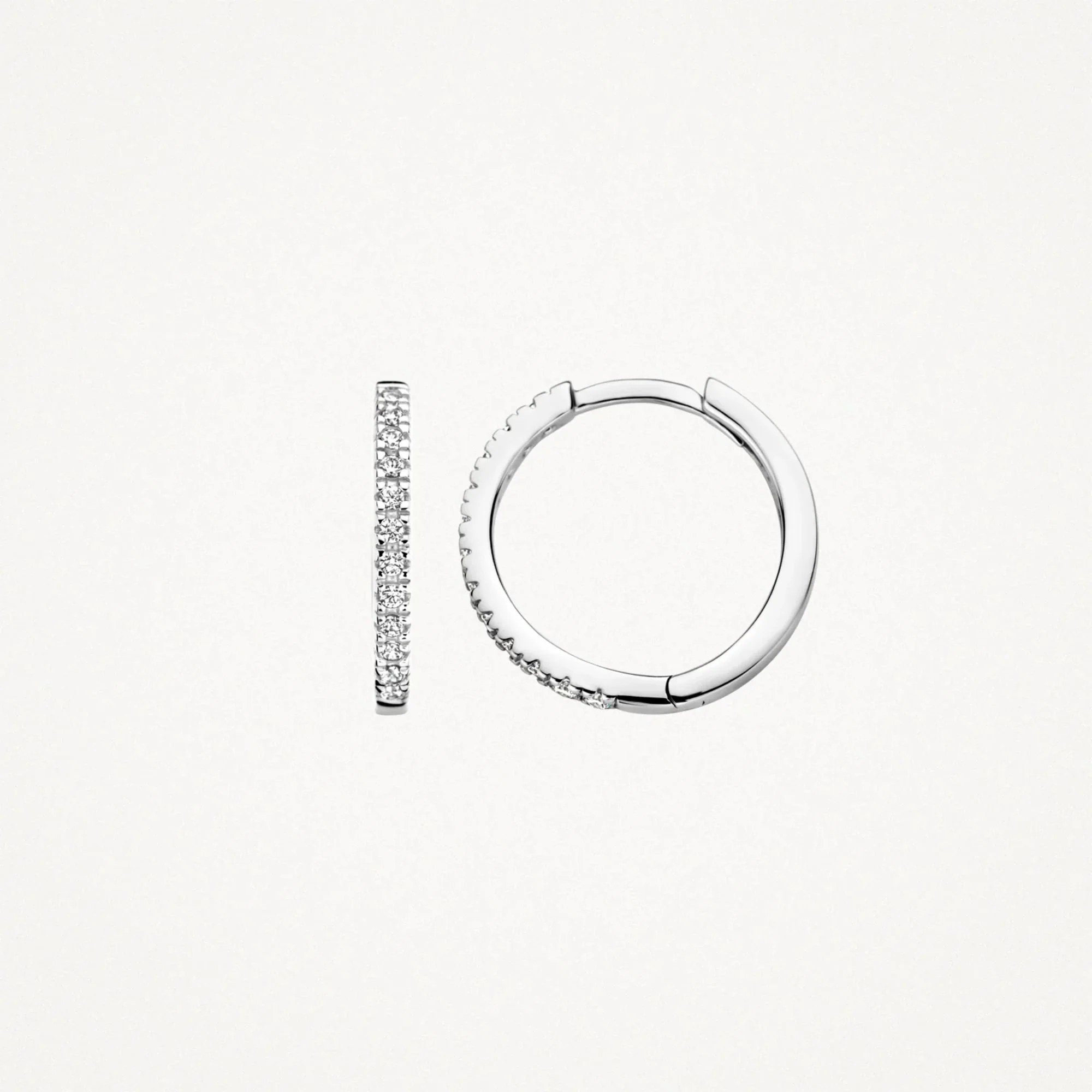 Blush 14ct White Gold Pave Zirconia Medium Hoop Earrings - Image 3