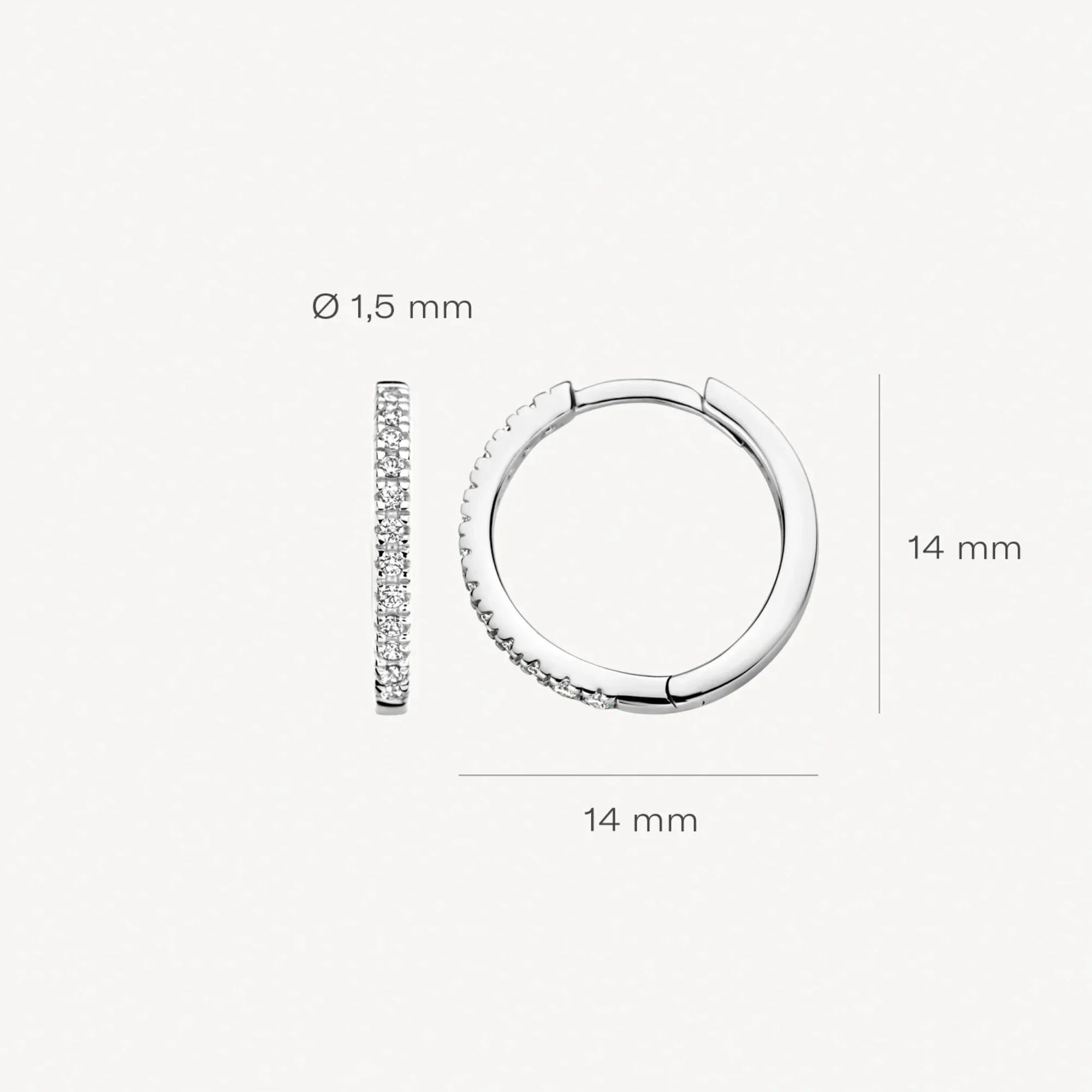 Blush 14ct White Gold Pave Zirconia Medium Hoop Earrings - Image 4