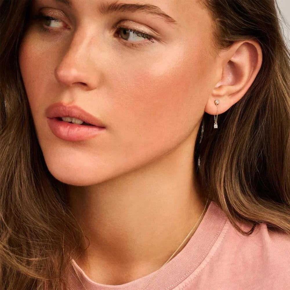 Blush 14ct Yellow Gold Chain Link Cubic Zirconia Stud Earrings - Image 3