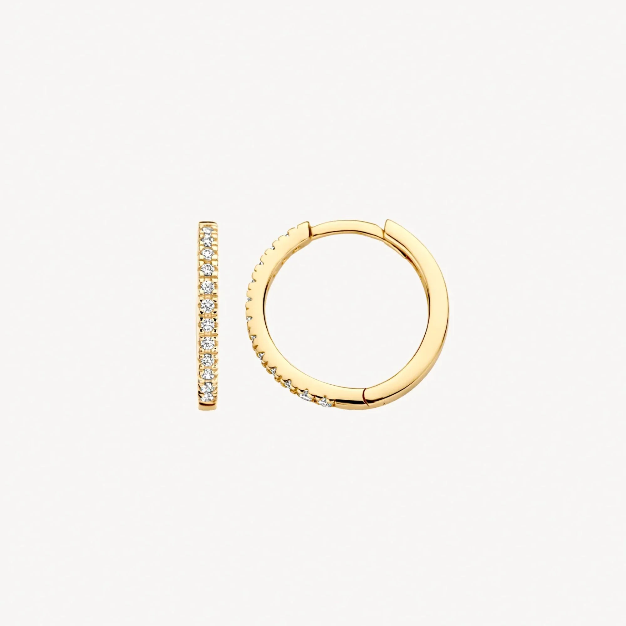 Blush 14ct Yellow Gold Pave Zirconia Medium Hoop Earrings - Image 3