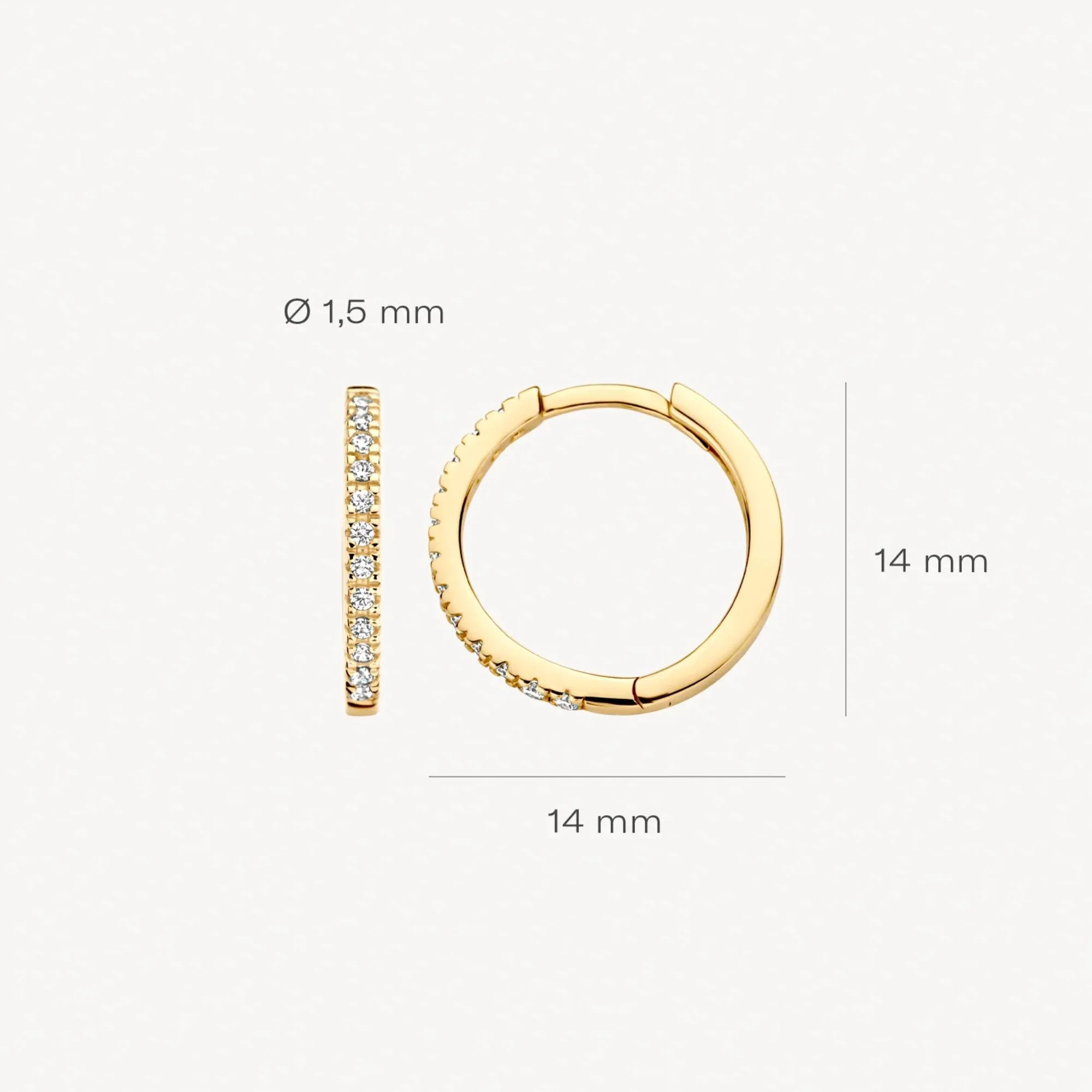 Blush 14ct Yellow Gold Pave Zirconia Medium Hoop Earrings - Image 4