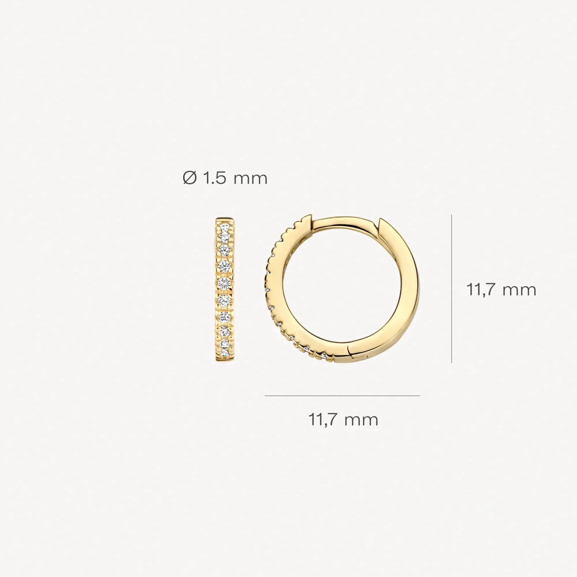 Blush 14ct Yellow Gold Pave Zirconia Small Hoop Earrings - Image 4