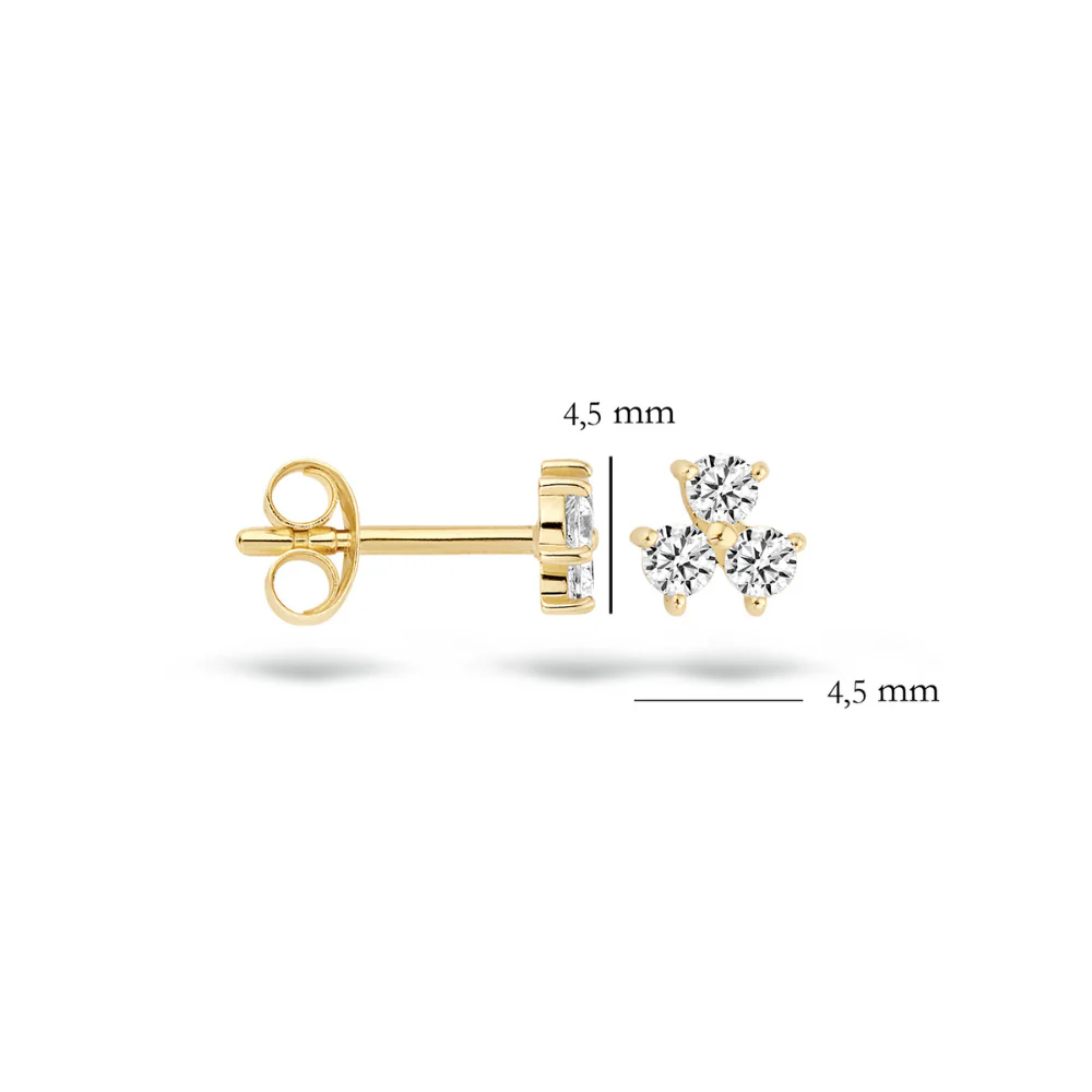 Blush 14ct Yellow Gold Zirconia Trilogy Stud Earrings 7197YZI - Image 3