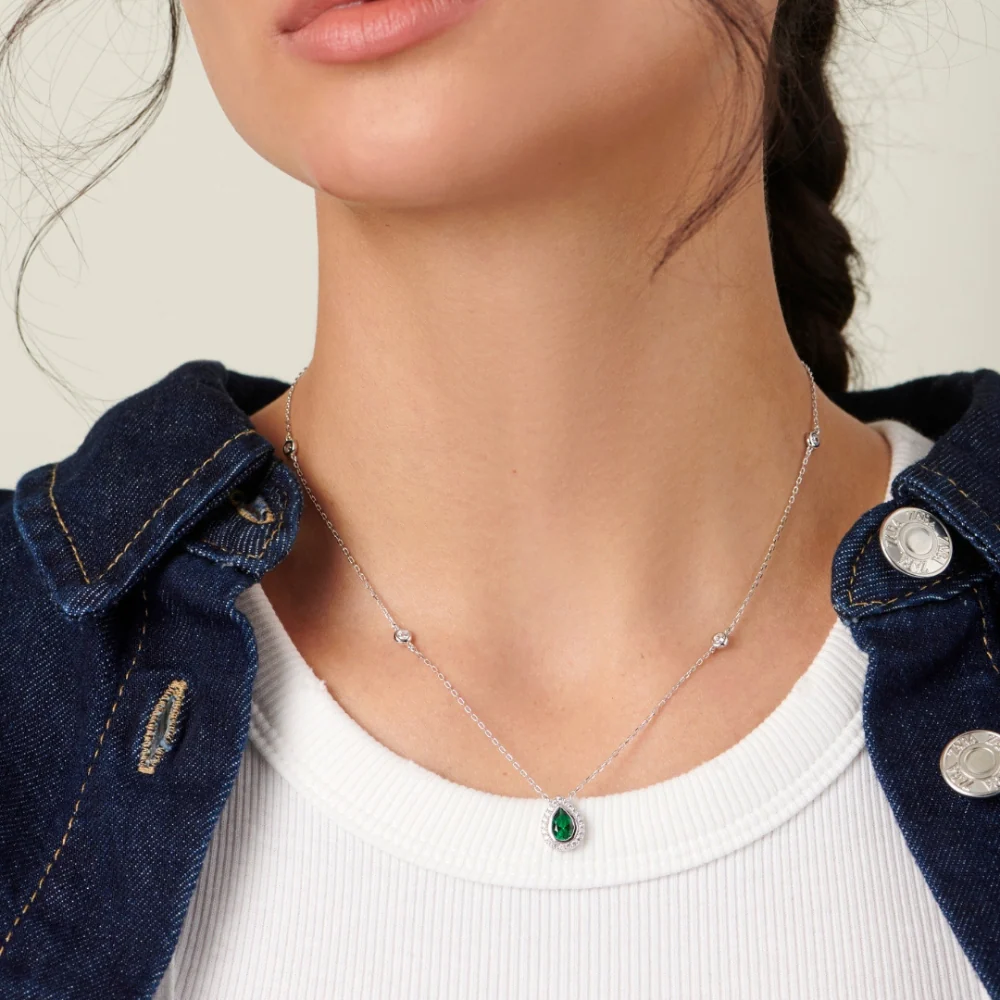 Carat* London Emile Emerald Green Pear Borderset Pendant - Image 2