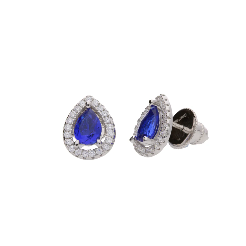 Carat* London Emile Sapphire Blue Pear Borderset Earrings