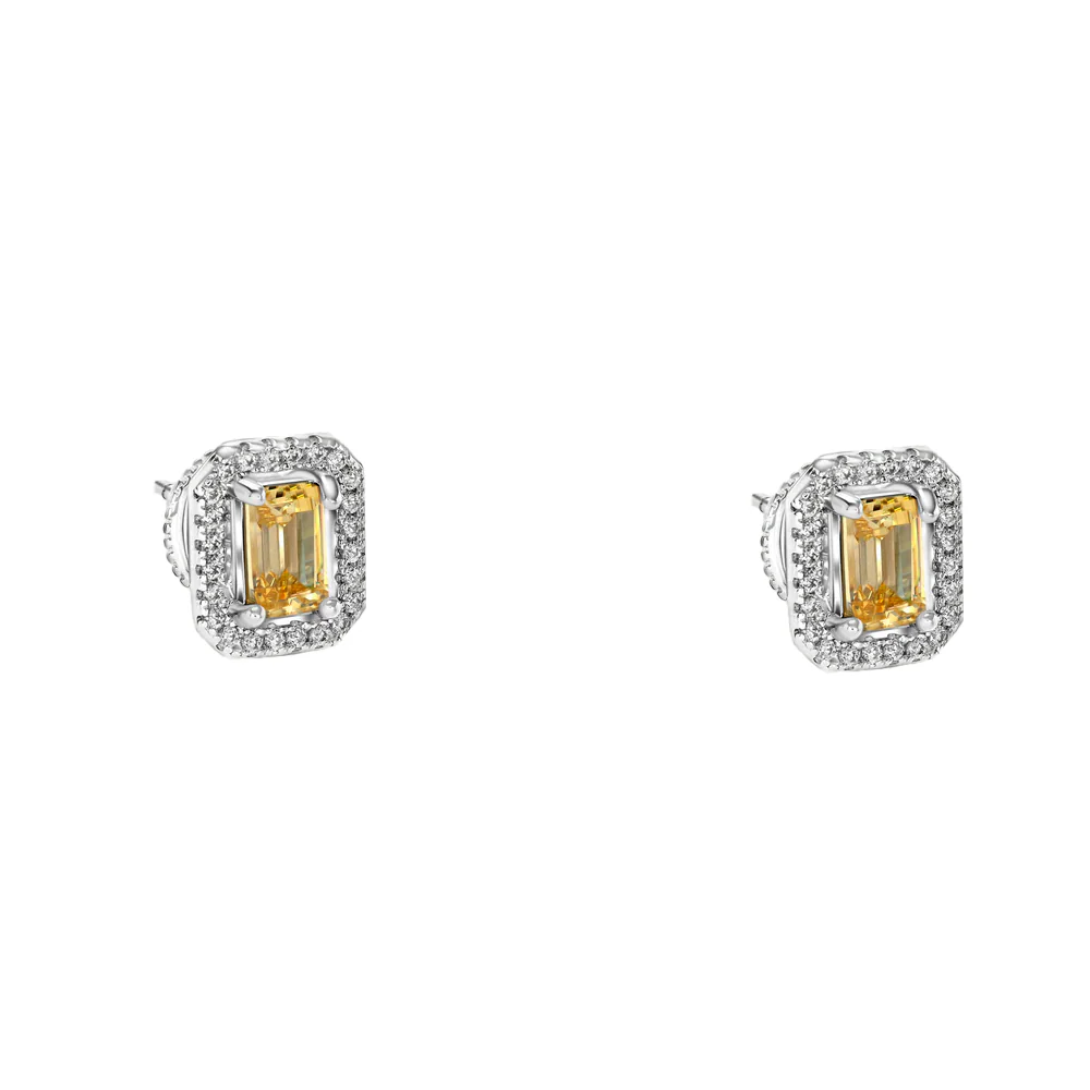 Carat* London Eton White Gold Plated Yellow Borderset Stud Earrings