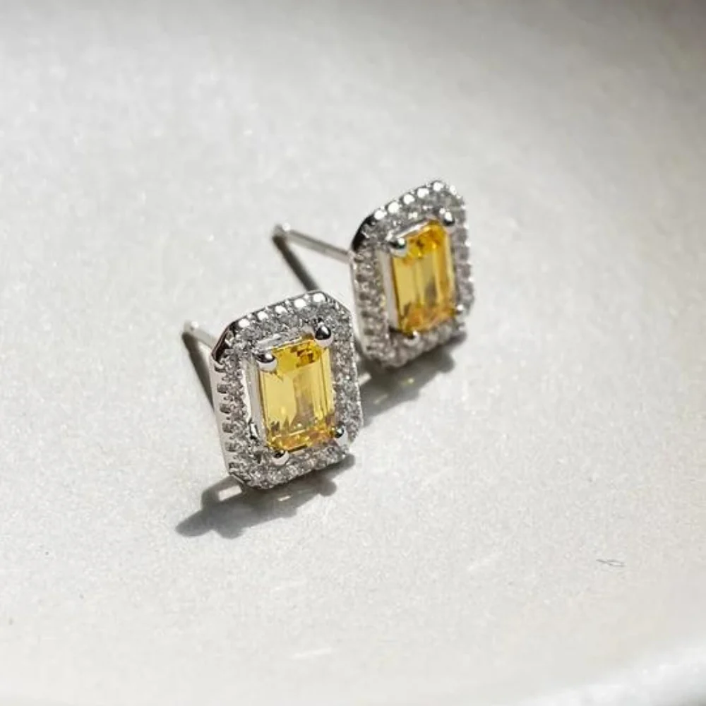 Carat* London Eton White Gold Plated Yellow Borderset Stud Earrings - Image 3
