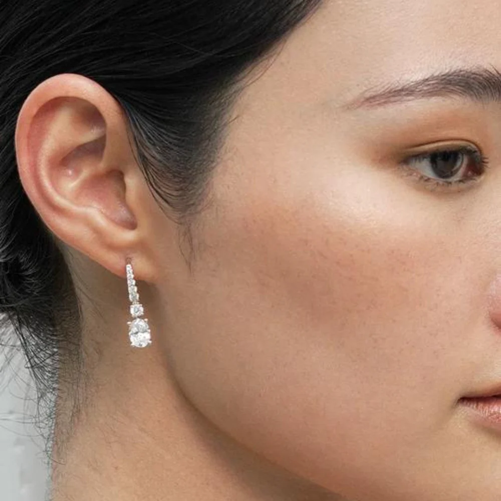 Carat* London Thea White Gold Plated Oval Hook Earring - Image 2