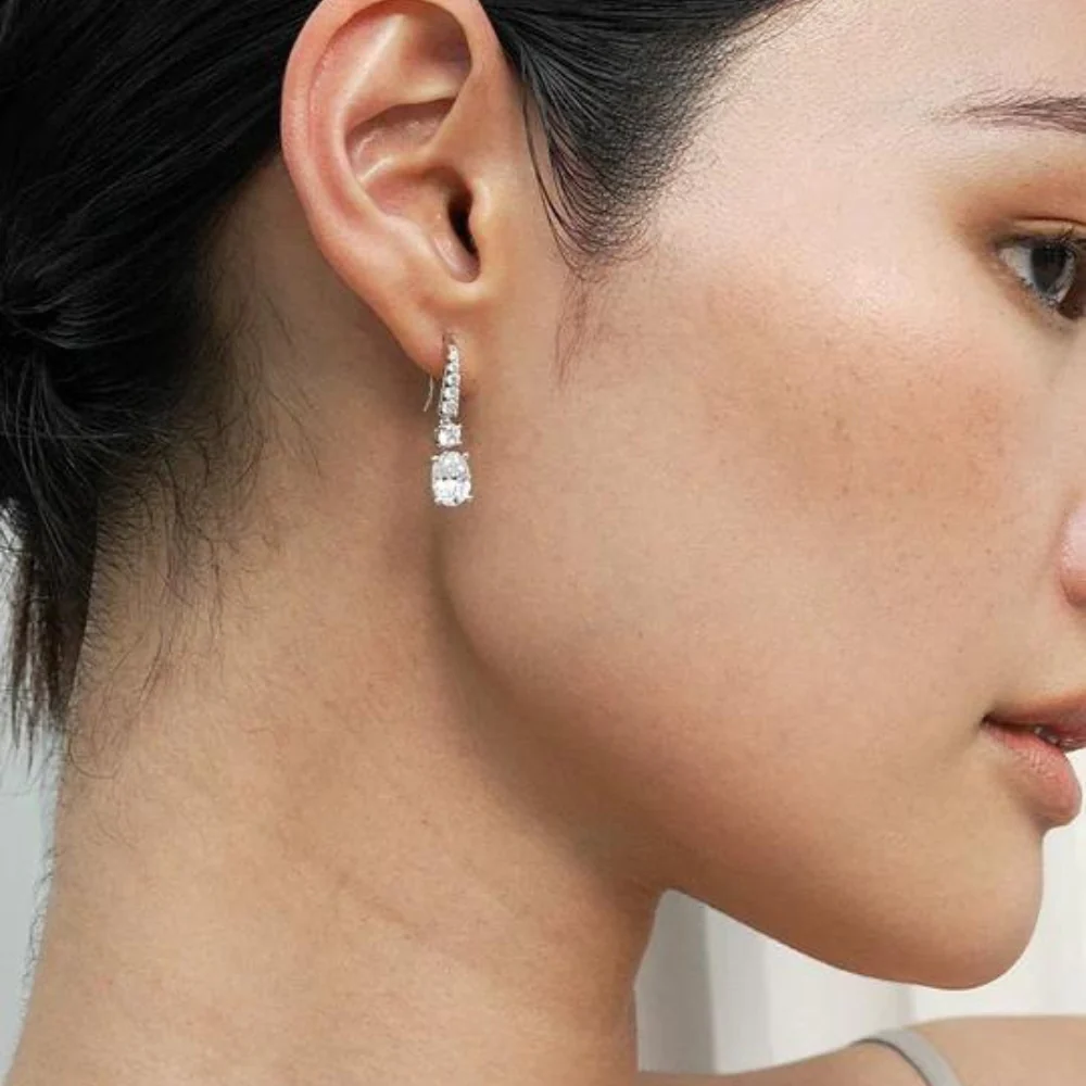 Carat* London Thea White Gold Plated Oval Hook Earring - Image 3