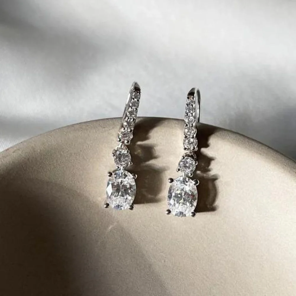 Carat* London Thea White Gold Plated Oval Hook Earring - Image 4