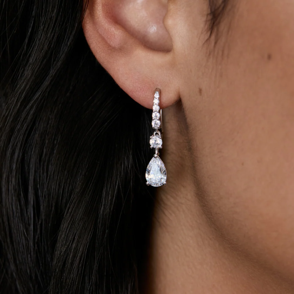 Carat* London Thea White Gold Plated Pear Hook Earring - Image 2