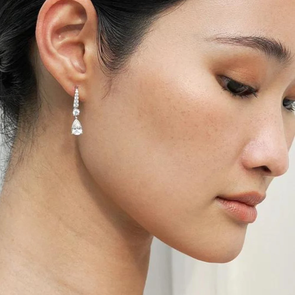 Carat* London Thea White Gold Plated Pear Hook Earring - Image 3