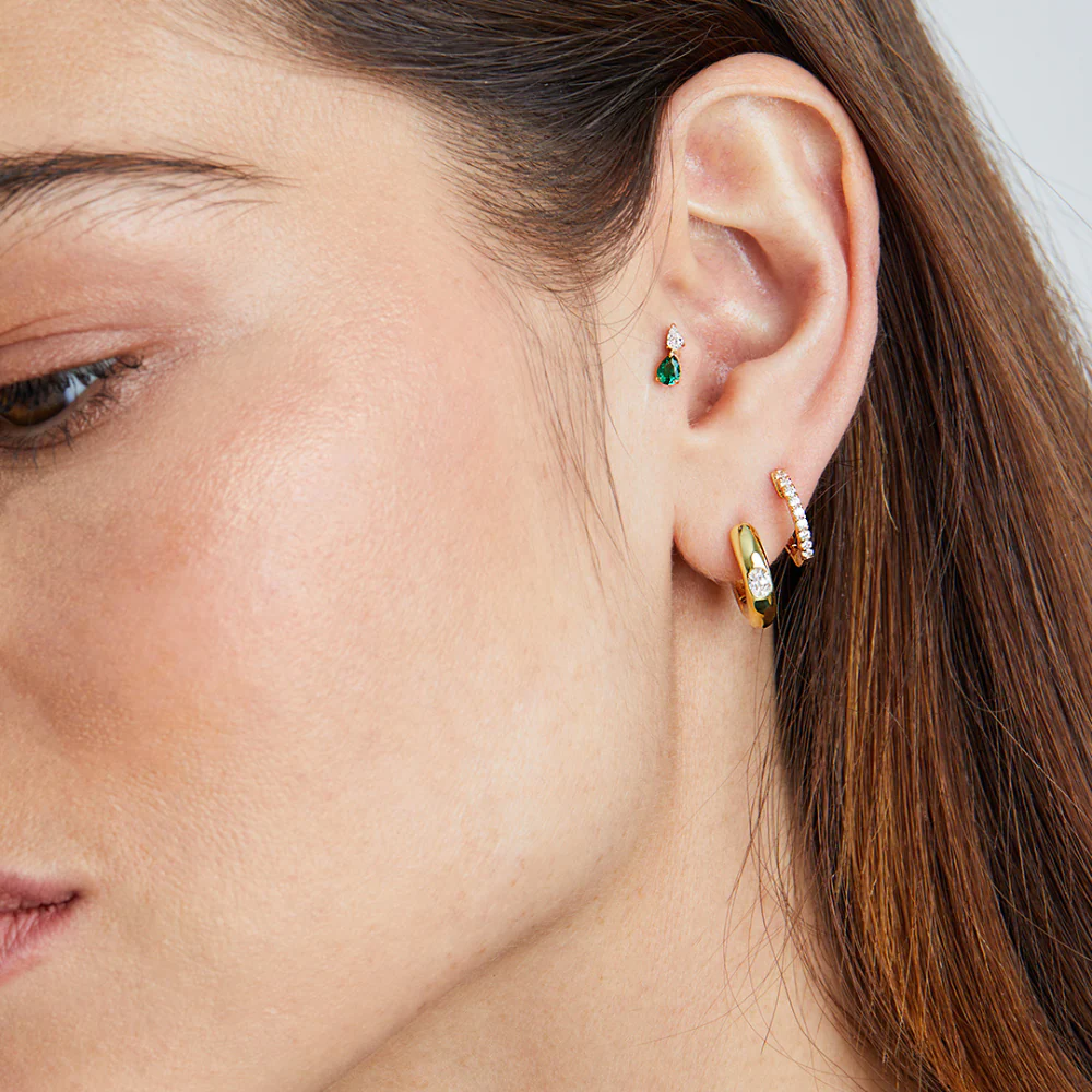 Carat* London Gold Vermeil Zeta Emerald Stud Earrings - Image 2