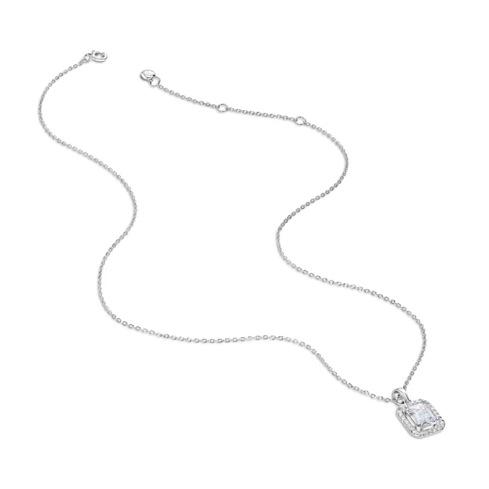 Carat* London Sterling Silver Emerald Cut CZ Pendant - Image 3