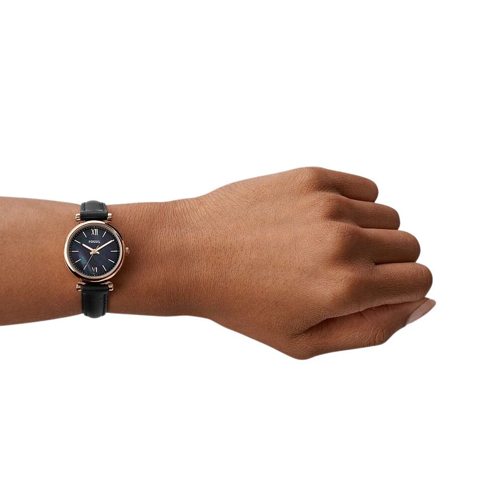 Fossil Carlie Mini Three-Hand Black Leather Watch - Image 4