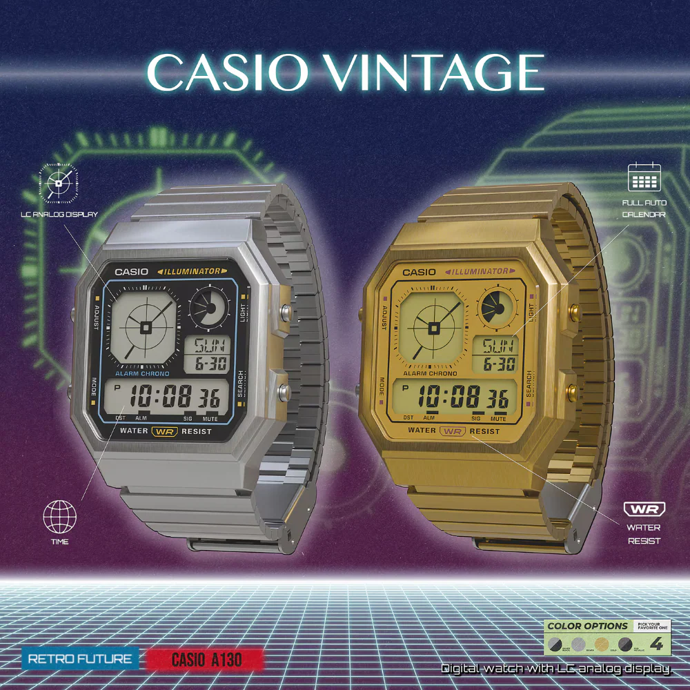 CASIO A130WE-1A Edgy Black Dial 40mm Watch - Image 5