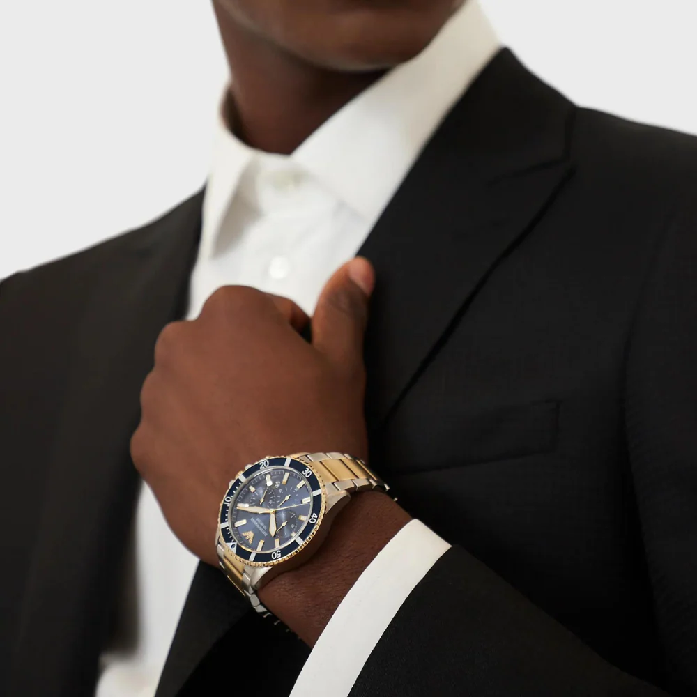 Emporio Armani Chronograph Two-Tone Stainless Steel Blue Dial Watch - Image 3