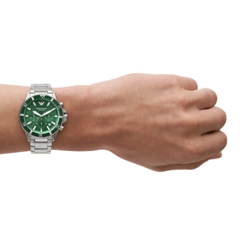 Emporio Armani Diver Green Dial Chronograph Watch - Image 4