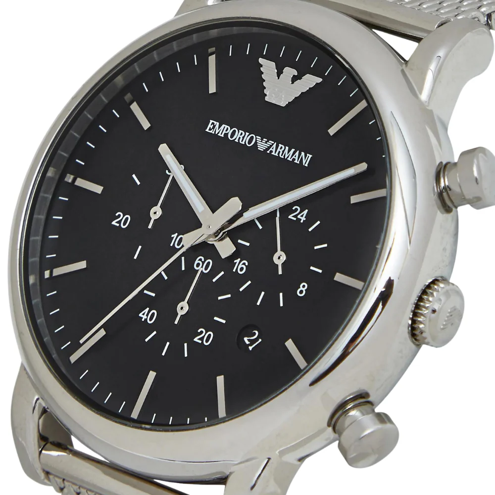 Emporio Armani Stainless Steel Cronograph Black Dial Watch - Image 5