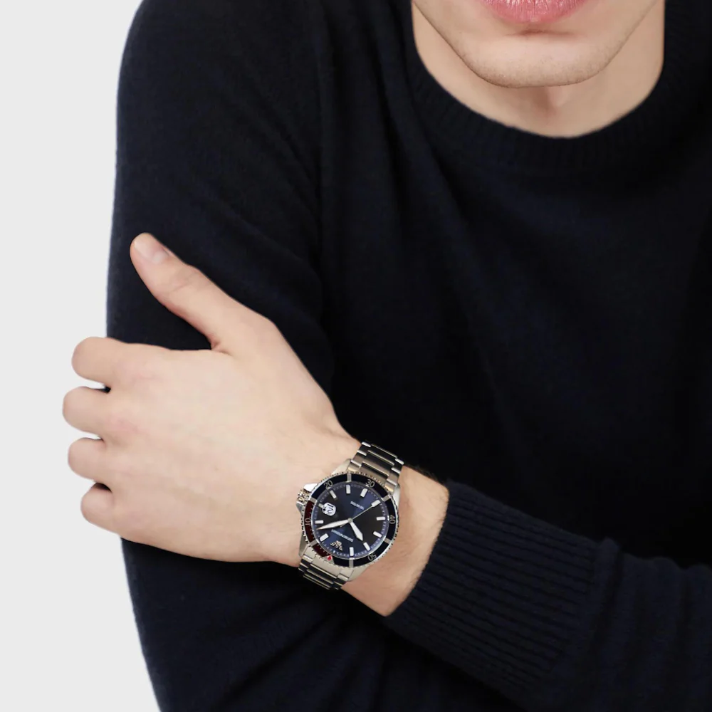 Emporio Armani Three-Hand Stainless Steel Blue Dial Watch - Image 3