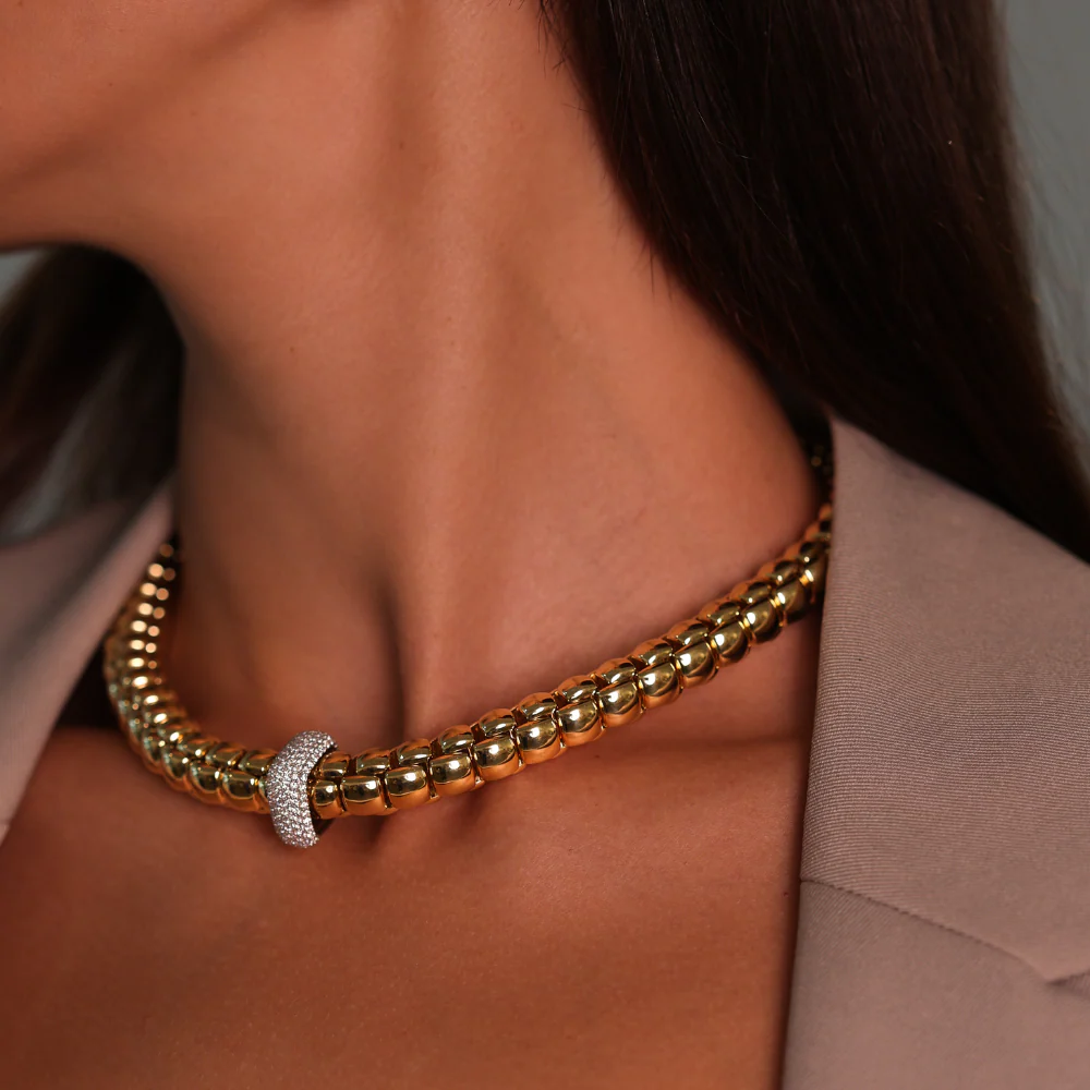 FOPE 18ct Yellow Gold Diamond Pave Necklace - Image 2