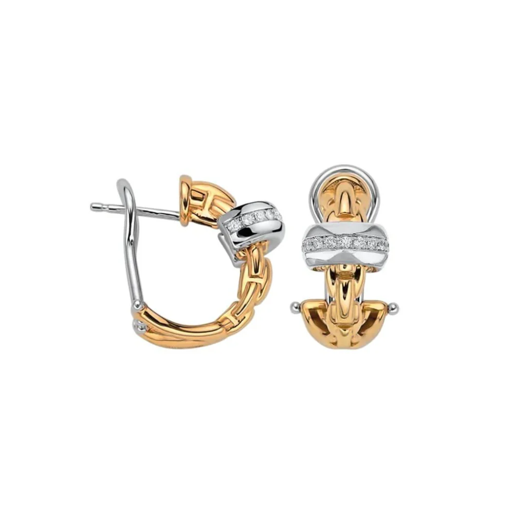 FOPE 18ct Yellow Gold Earrings with White Gold and Diamond Rondel