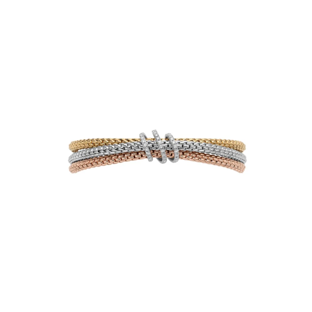 FOPE 18ct Yellow White & Rose Gold Prima Flex'it 3 Diamond Pave Bracelet - Image 2
