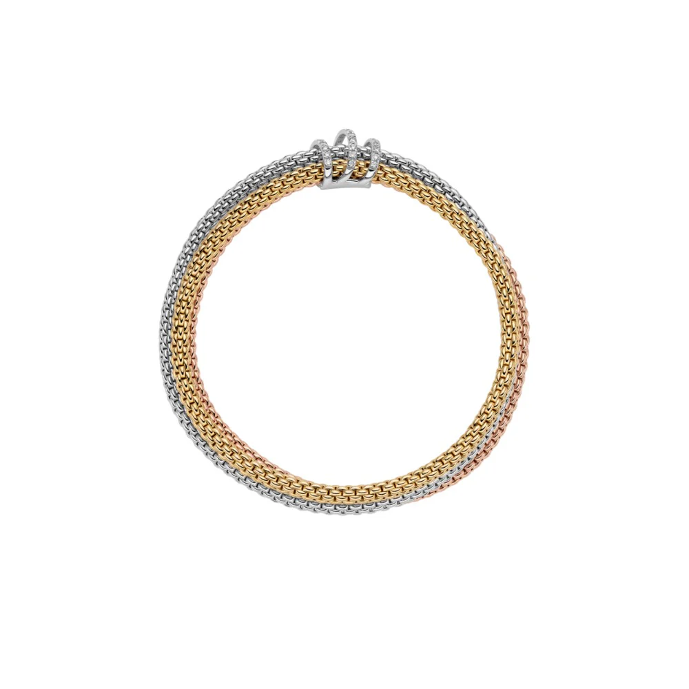 FOPE 18ct Yellow White & Rose Gold Prima Flex'it 3 Diamond Pave Bracelet - Image 3