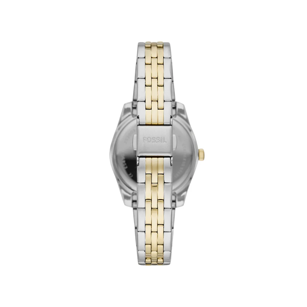 Fossil Scarlette Mini Three-Hand Date Two Tone Stainless Steel Gold Dial Watch - Image 3