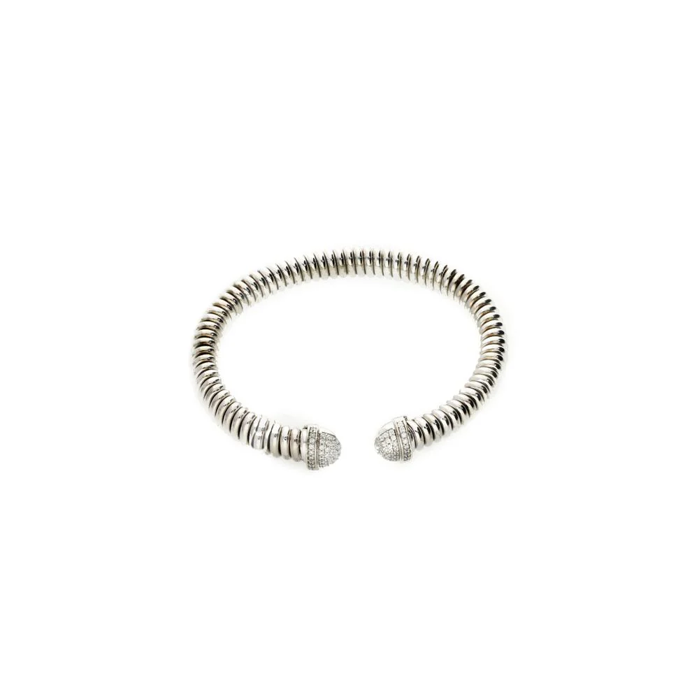 Gemoro Sterling Silver Torc Polished Spiral Pave Bracelet